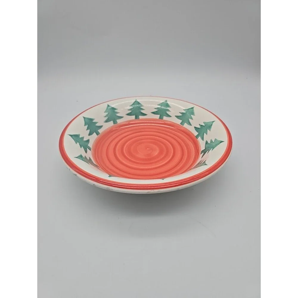 Pier One Christmas Tree Soup Bowl PER32 Discontinued Hand Painted Italy Xmas